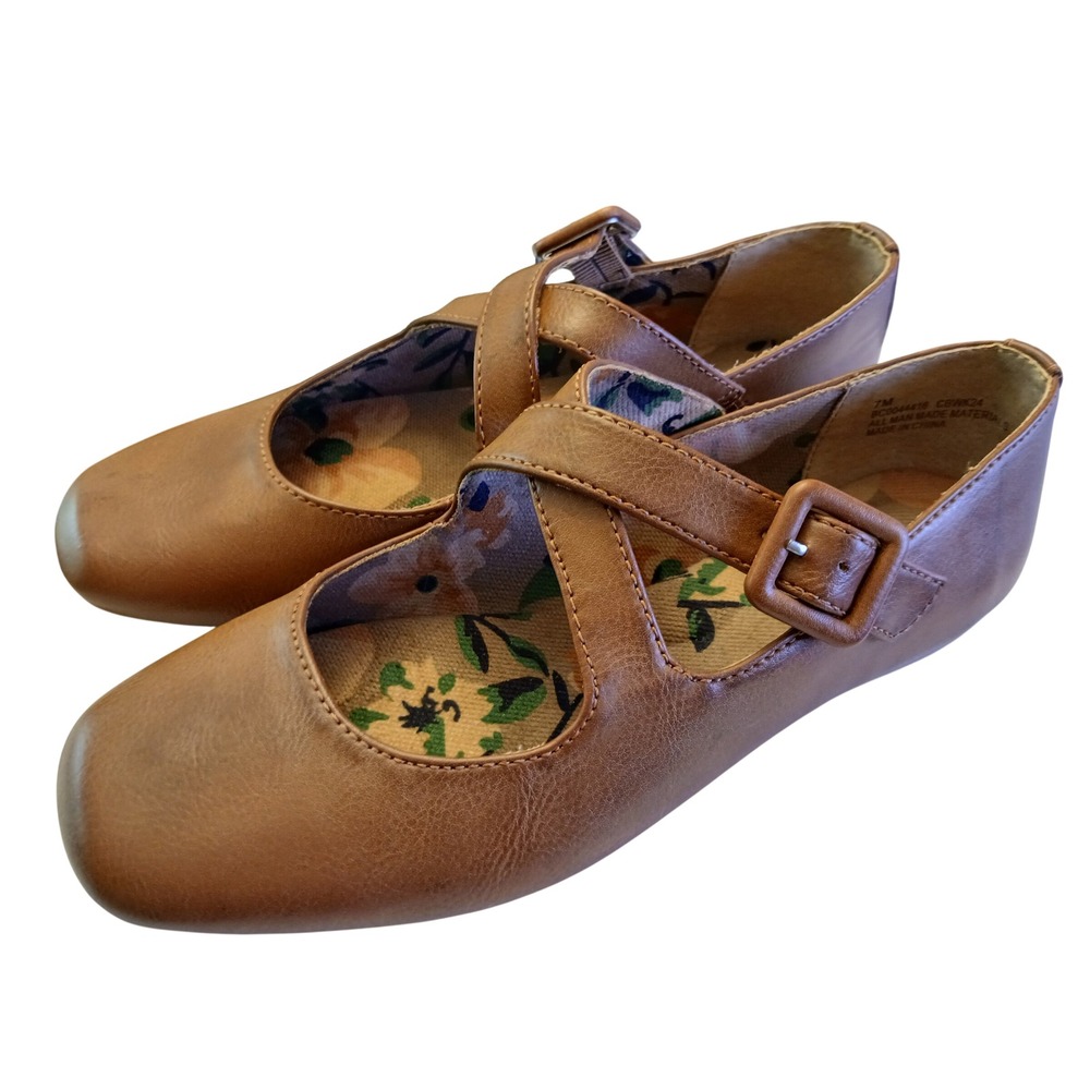 b.o.c. Women Tan Brown Crisscross Mary Jane Flats Square Toe BC0044416 Size 7M - Picture 2 of 9